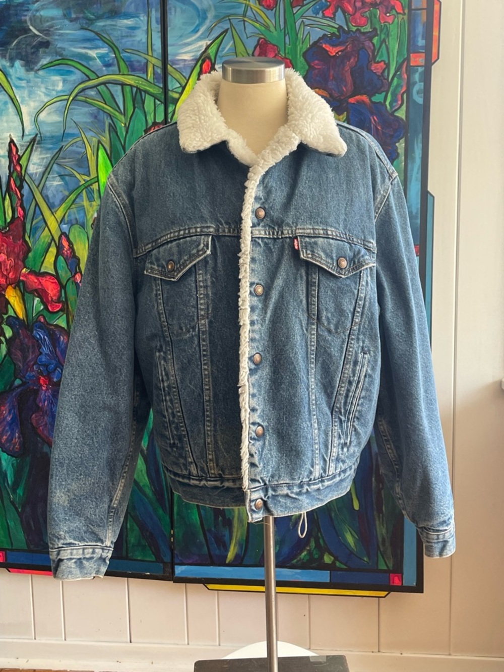 $49 SALE Vintage Levi's Blue Denim Sherpa Lined Trucker Jacket Rare 1970s Unisex - Picture 11 of 11